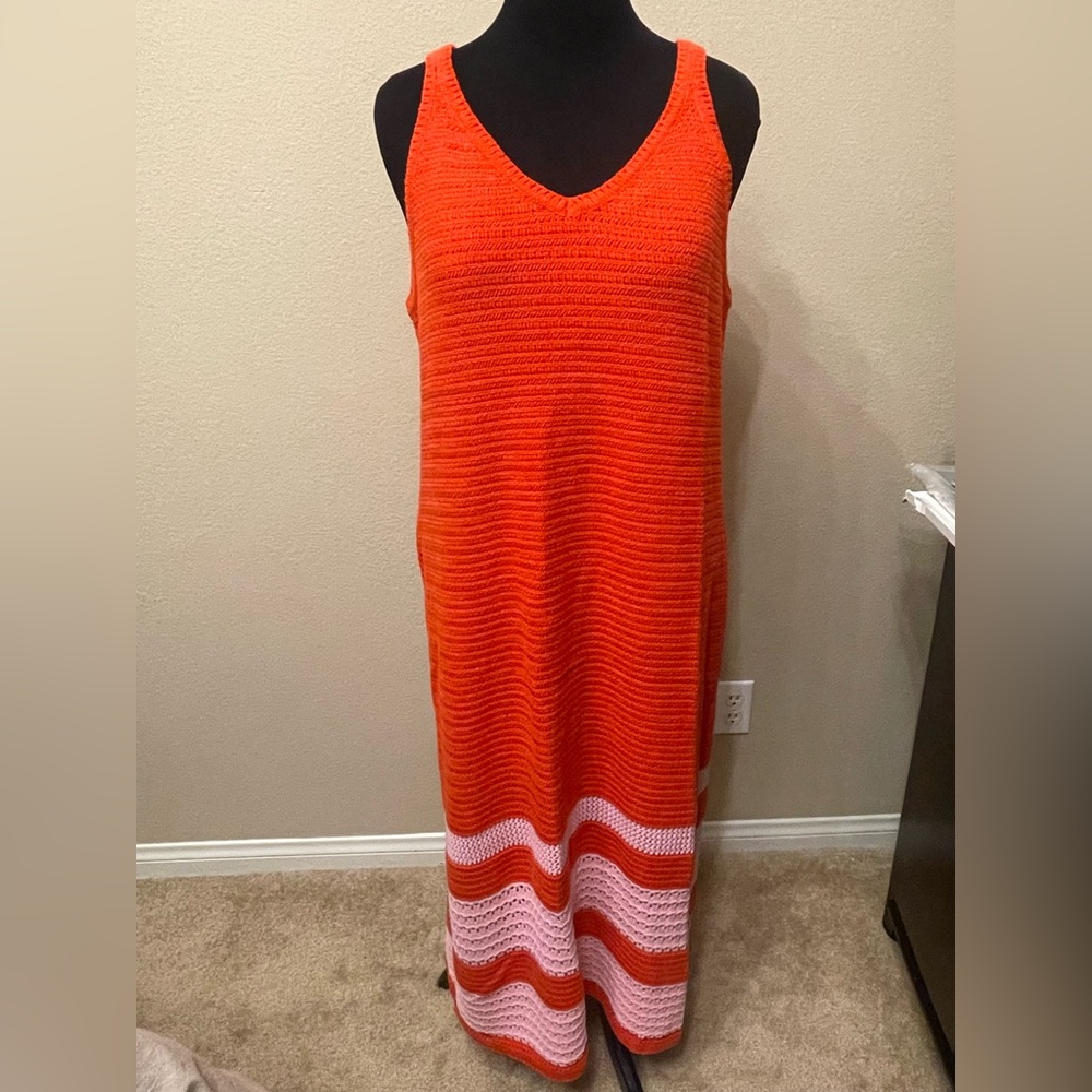 Scoop Sz XXL Crochet Knit Maxi Dress Orange Pink